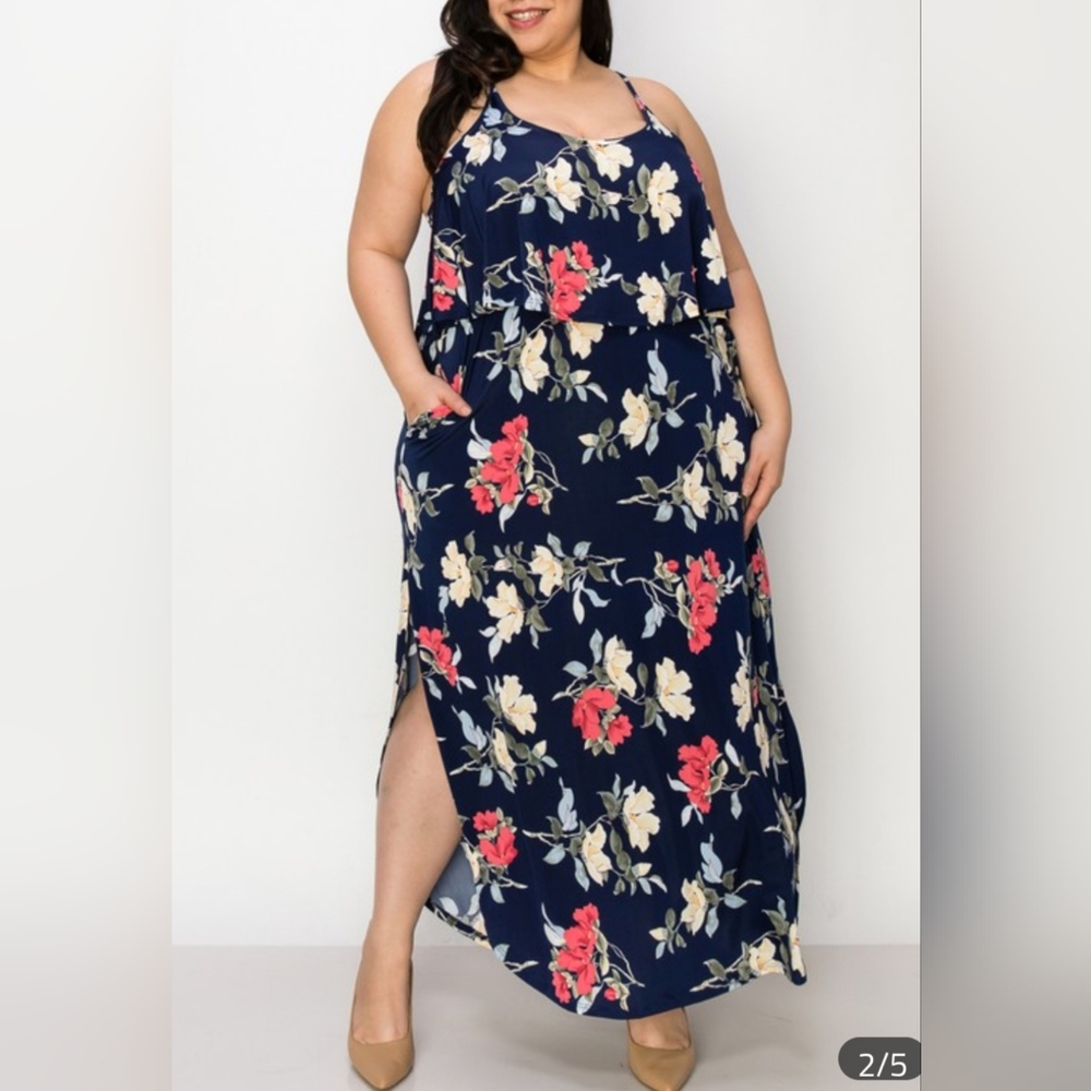 Zenana Plus Size Multocolored Floral Maxi with Pockets